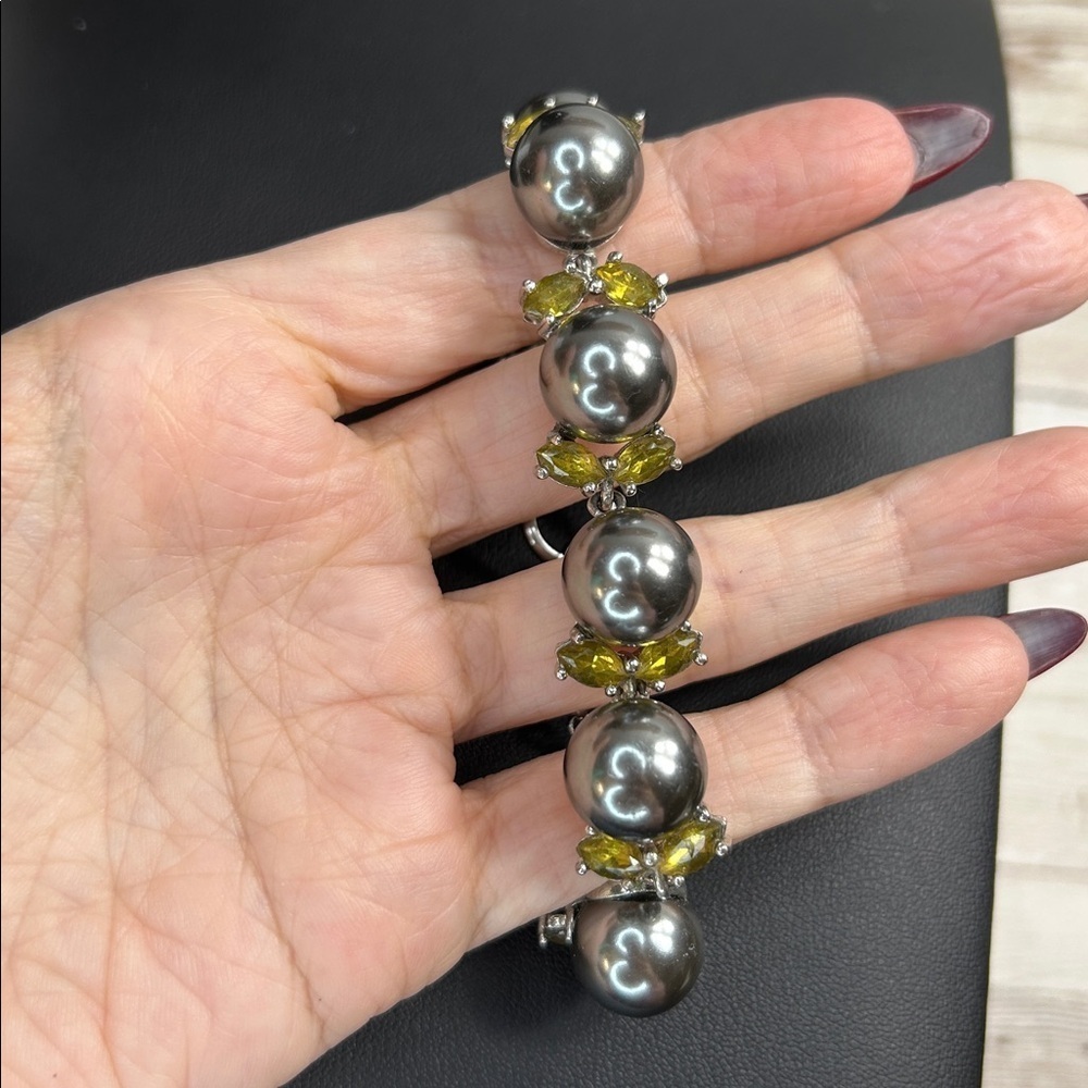 Monet Silver and Yellow Beaded Bracelet